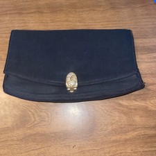 Garay Vintage Black Gold Rayon Rhinestone Beaded Clasp Clutch Purse