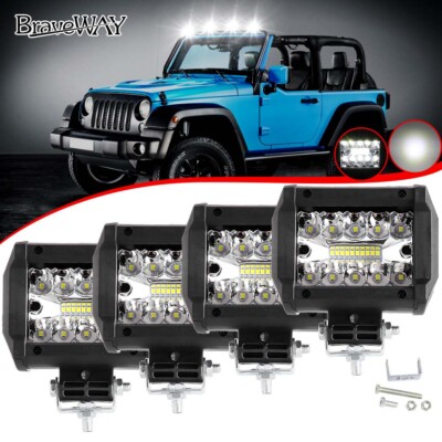 4PCS 4inch LED Work Light Bar Spot Cube Pods White Driving Fog Lamps Offroad 12V