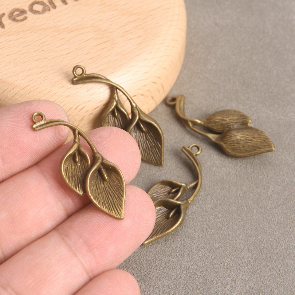 10pcs Flower Bud Shape 38x13mm Antique Bronze Metal Charms Pendant DIY