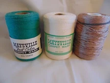 Maysville Carpet Warp-2 Spools-Green/White-600Yd &Spool of Brown Rayon Cord-SALE