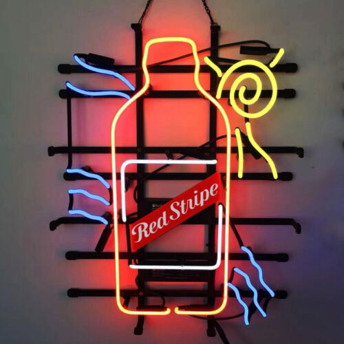 Red Stripe Beer Bottle Lager 24"x20" Neon Light Sign Lamp Real Glass Artwork