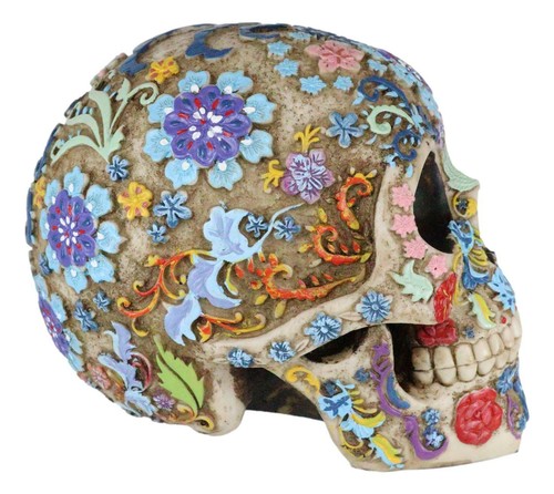 Colorful Day Of The Dead Floral Sugar Skull Statue Dias De Los Muertos Skeleton - 第 6/10 張圖片