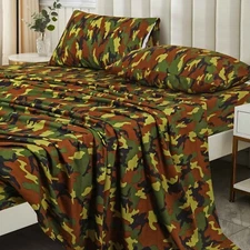 Sheet Set Queen Camouflage Cotton Soft Breathable 4 Piece Full Camo Bed Sheets