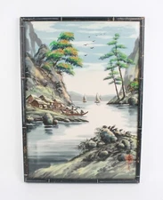 Asian Waterside Painting On Silk Signed Chop mark