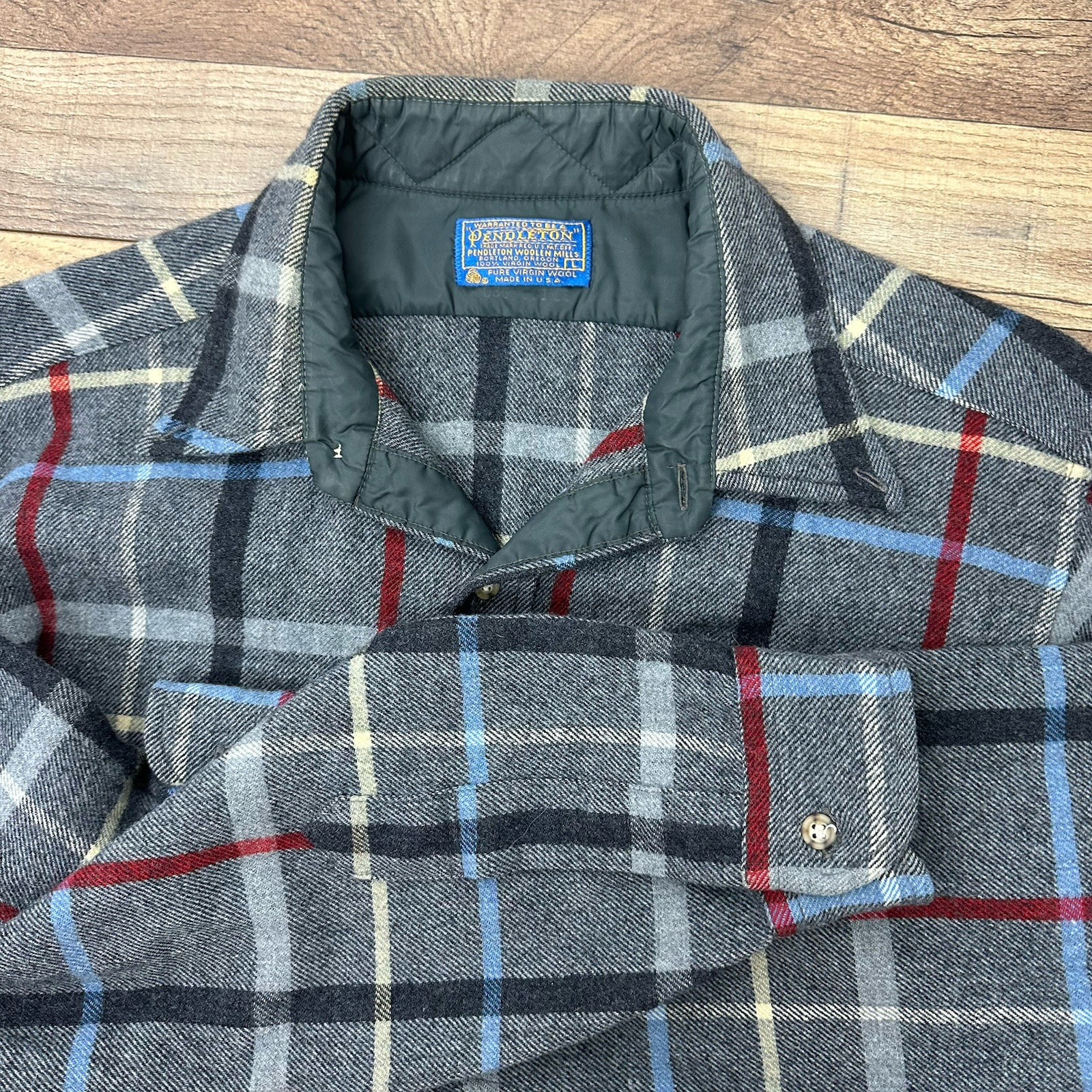 Pendleton Mens Large Gray Plaid Wool Button Down … - image 1