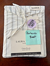 Laura Ashley Queen Sheet Set Symphony Stripe Green 4pc 100 Cotton