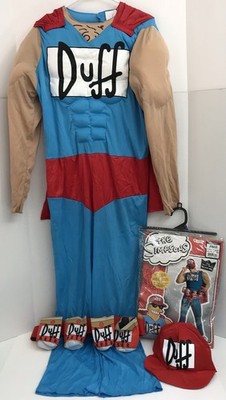 Official Simpsons Duff Man Costume XL Adult 42-46 Complete Cape Beer Belt