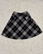 Burberry Blue Label Nova Check Wool Knee Length Skirt Size 38 M Black Gray