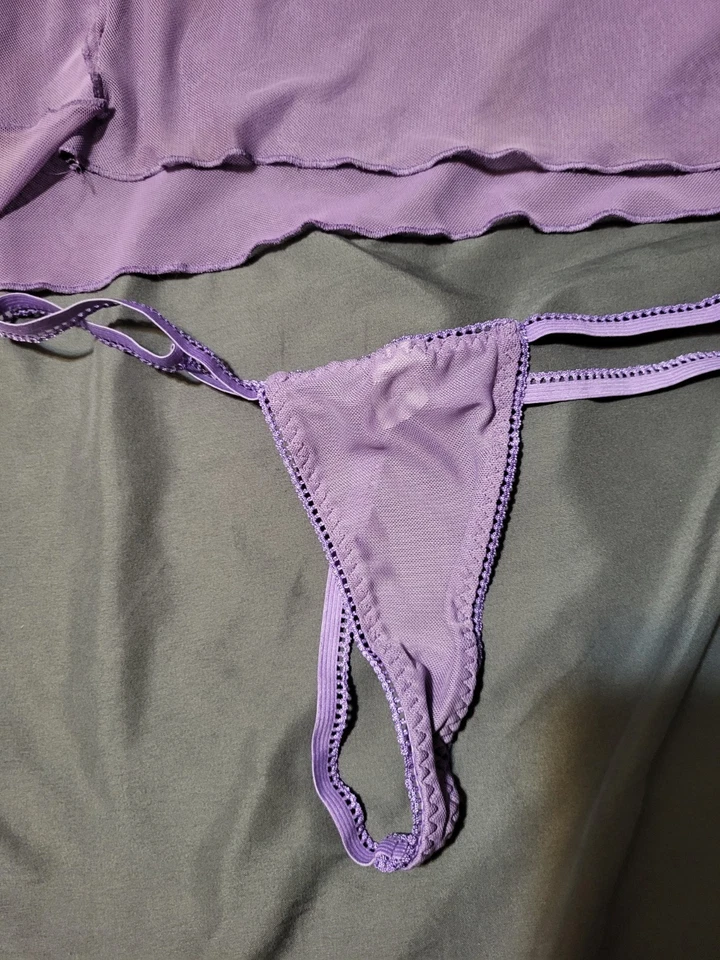 Conjunto de lencería Babydoll de encaje morado Momentos elegantes de colección con tanga talla 1X Foto 2 de 4
