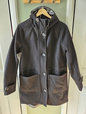 L.L. Bean Women's West End Wool Coat Black Medium M Hooded Winter Fall Spring