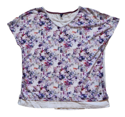 Cecil Multi-Color Pixel Floral Abstract Print on White Top Blouse Size S Eu