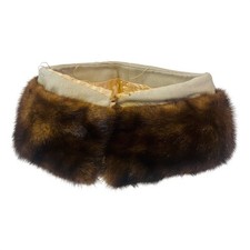 Vtg Detached Mink Fur Collar Brown Satin Lined Hook Closure