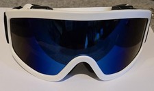 White Frame Ski  Snowboard Goggles Blue Mirrored Lens