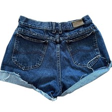 VTG 90s Lee Cut Off Dark Wash Jean Shorts Made in USA 28" Waist