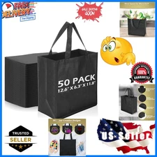50 Pieces Reusable Totes Bag Bulk Shopping Bags Non Woven Grocery handbag wit...