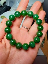 hetian Jade Russian Apple Green 12mm bracelet 和田玉俄碧乌兰海苹果绿