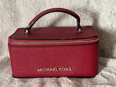 Michael Kors Red Saffiano Leather Vanity Bag/Structured Cosmetic Case w/ Handle