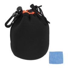 4" ID x 6" H Camera Drawstring Orange Interior Lens Pouch, Black/Orange