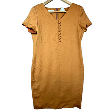 Vintage Liz Claiborne Sheath Dress Womens Size 6 Brown Button Front Office