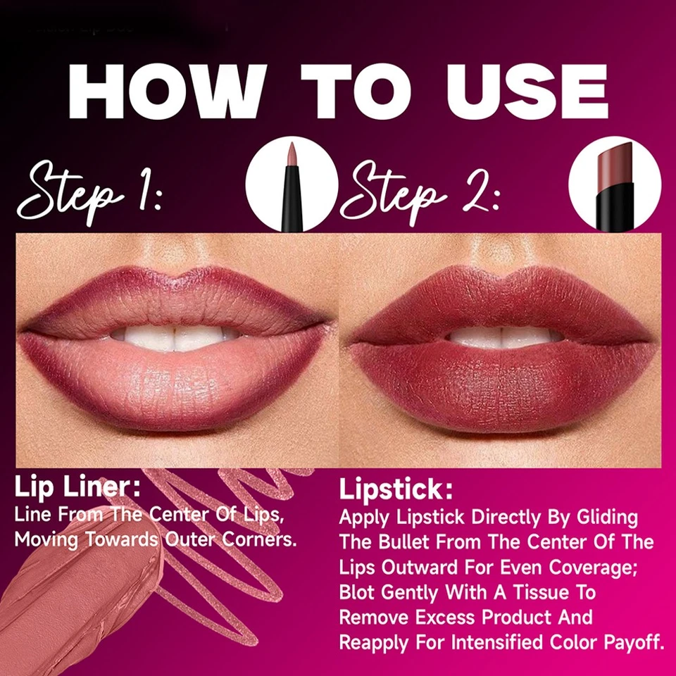 Lip Tint Maker Lip Liner Pen Matte Lipstick Long Lasting Lipgloss Set 2Pcs - Image 3 of 4