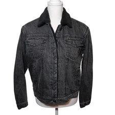 VIGOSS Black Wash Denim Sherpa Lined Trucker Jacket XS Jean Jacket Button Up
