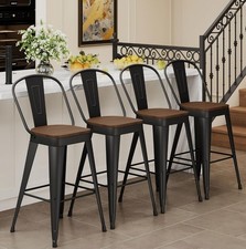 Metal Bar Stools 1 Stool- 24 Inch Counter Height Barstools with Backs Farmhouse