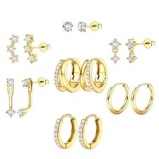 7Pairs Hypoallergenic Gold Earrings for Women Trendy Small Stud G- Double