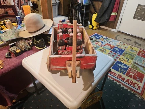 🔥Vintage Coca Cola Crate Wagon With Wooden Wheels And Handle Still Rolls!