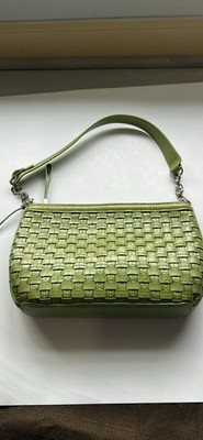 Elliott Lucca Green Woven Zip Shoulder Bag Chain Strap Detachable Lined