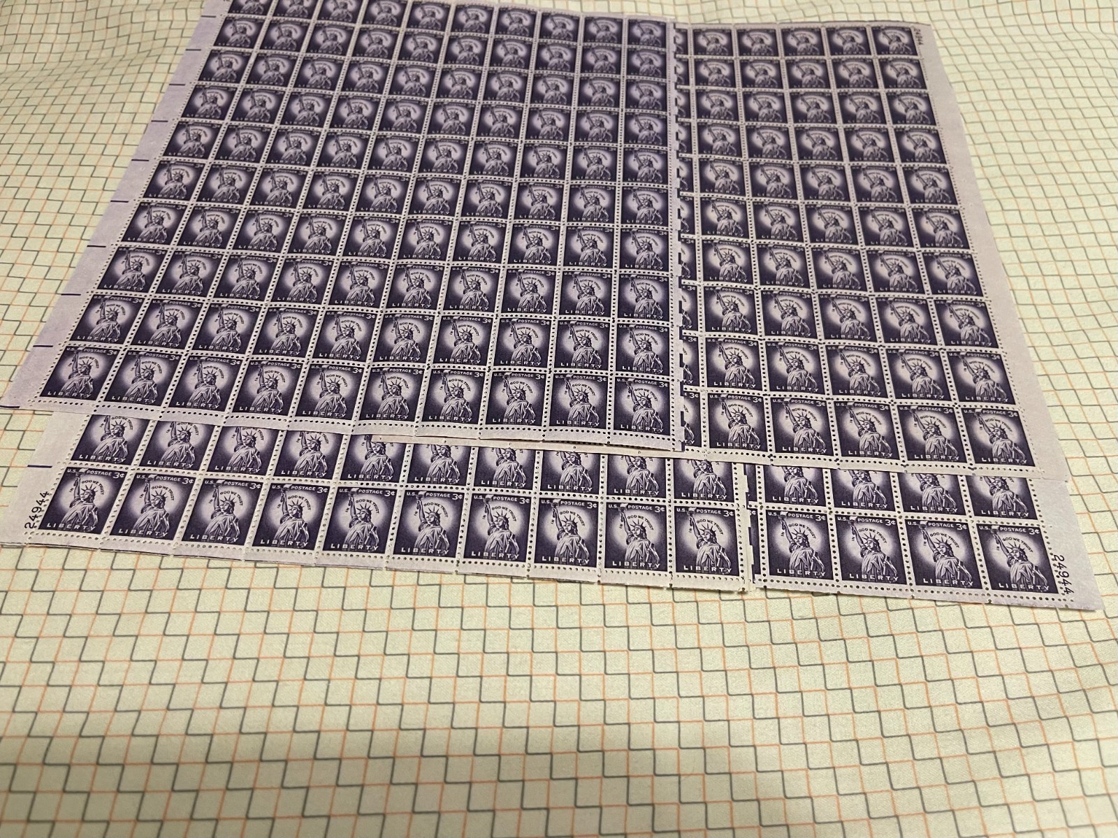 MATCHING ALL 4 POSITIONS SHEET SCOTT#1035,3C STAMP STATUE OF