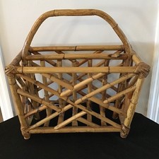 Vintage Rattan Bamboo Magazine Rack Holder Boho Decor MCM Two compartments