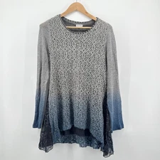 ADORE Ombre Knit Tunic Top Small Gray Blue Layered Long Sleeve Boho Lagenlook