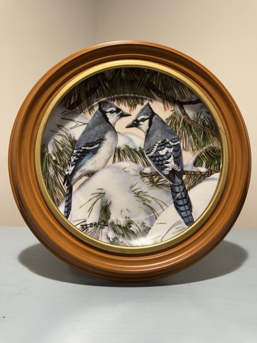 "Blue Christmas" Blue Jays Porcelain Plate 8.5" Songbirds II Series Derk Hansen