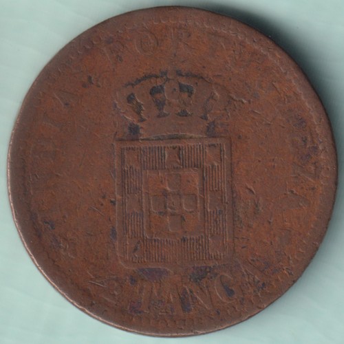 PORTUGUESE INDIA GOA CARLOS I 1/2 TANGA RARE COPPER COIN