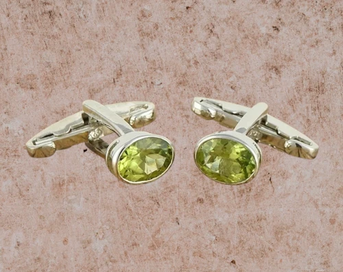 925 Sterling Silver Cufflinks 2 Ct Natural Peridot Gemstone Unisex Clothing