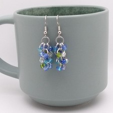 Handmade Chainmaille Earrings - Shaggy Loops - Turquoise Mix v2 - French Hook