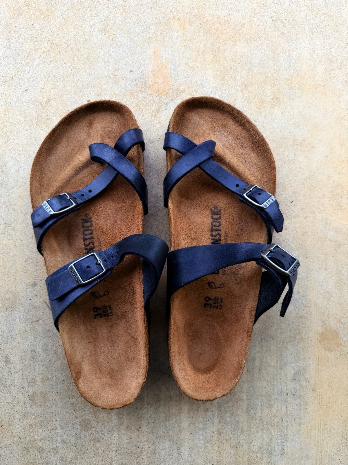 Birkenstock 39 MAYARI Slide Sandals  Blue OILED LEATHER