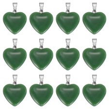 12 Pcs Heart Charms, Green Valentine Love Pendant Heart Glass Beads Charm