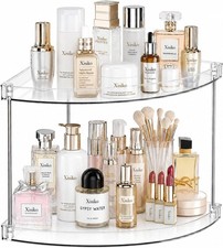 2 Tier Clear Corner Bathroom Counter Organizer, Vanity Countertop Storage Shelf