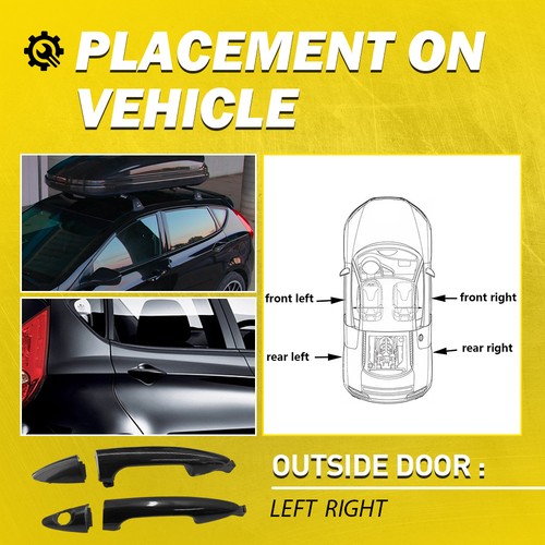 Black Exterior Outside Outer Door Handle Set Fit For Hyundai Accent 2012-17 New - Foto 4 di 20