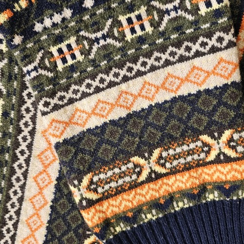 Tommy Hilfiger Mens XXL Lambswool Fair Isle Quarter Zip Blue Orange Sweater - Picture 12 of 12