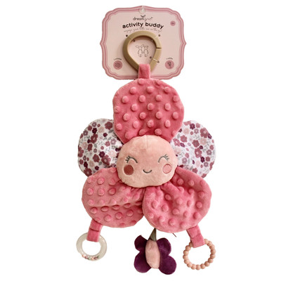 Dreamgro Pink Flower Activity Buddy Lovey Plush Stroller Toy Rattle Crinkle NEW