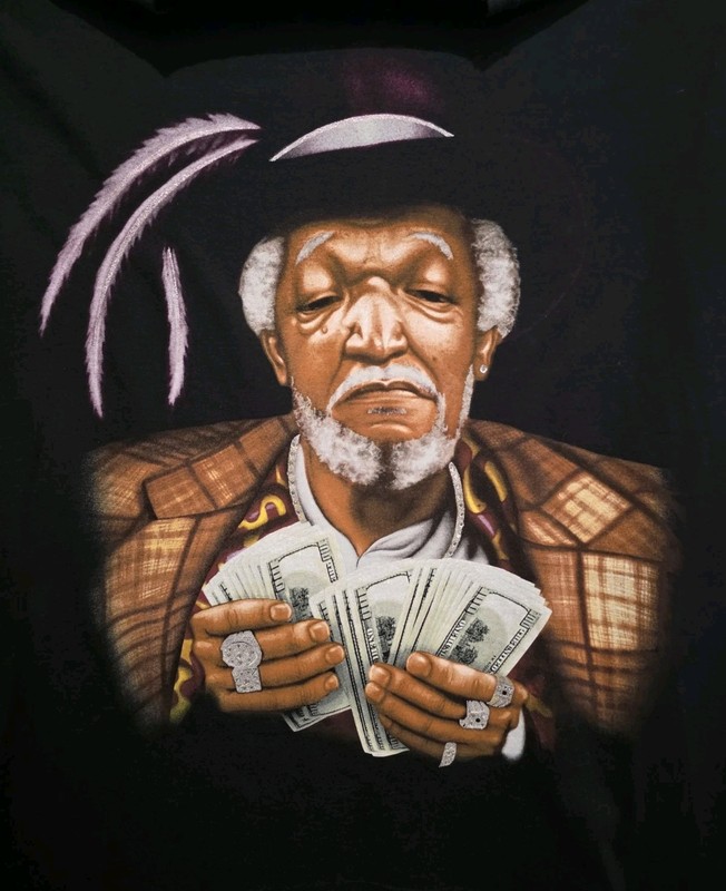 Vintage 90s -Changes- Sanford & Son Redd Foxx Black Shirt Rhinestones Bling 3X 