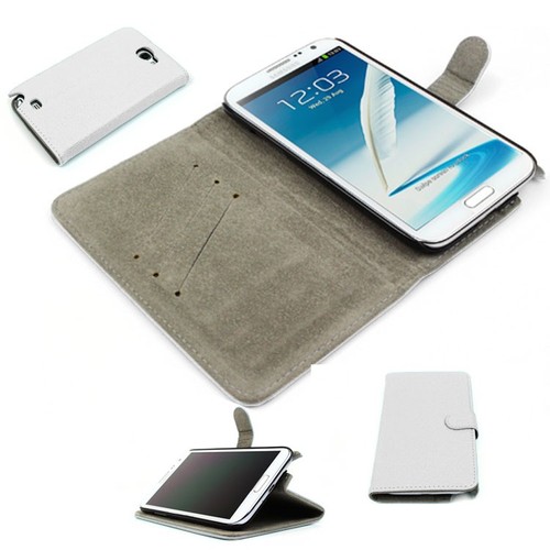 NEW WALLET CASE COVER STAND SKIN POUCH PU LEATHER WHITE GALAXY NOTE II 2