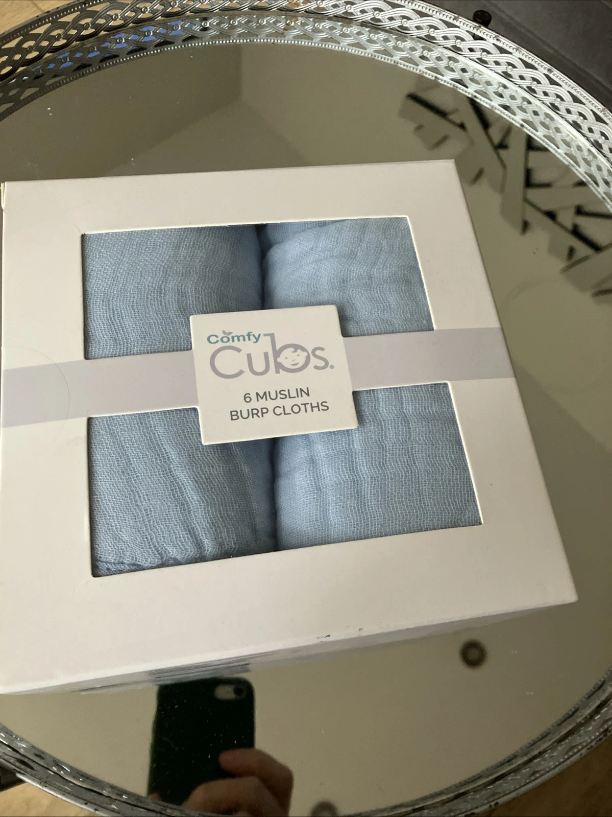 Comfy Cubs Muslin Burp Cloths X 6 Blue BNIB Sealed Slight Mark On Box