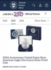 250th Anniversary United States Navy American Eagle One Ounce Silver Proof Coin