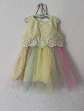 Mothercare Baby Girl Yellow Eyelet Dress With Rainbow Net 