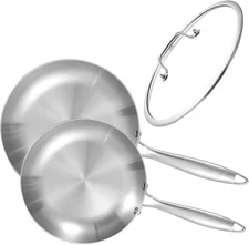 LOLYKITCH 8.5-10 Inch Tri-ply Stainless Steel with a Lid, Silver 