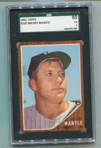 1962 Topps - MICKEY MANTLE - Card #200 - NEW YORK YANKEES  SGC 5