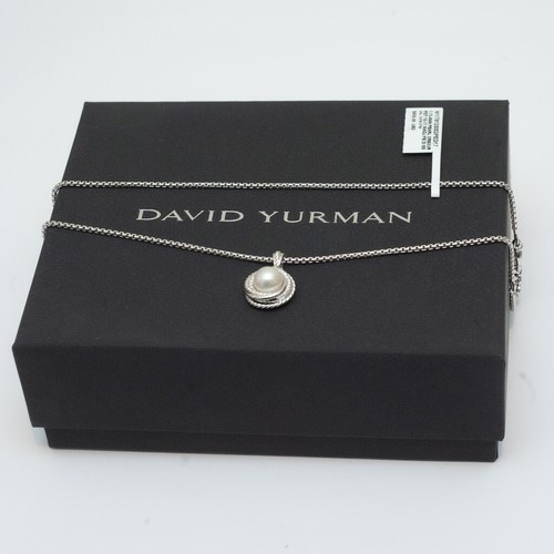 New David Yurman 7.75-8mm Pearl Crossover Pendant 17" Necklace with Pave Diamond - Picture 3 of 7